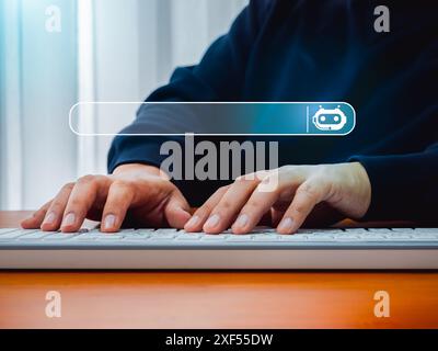 AI searching concept. Smart data search optimization by artificial intelligence technology. Search engine bar with chat bot icon, AI button appear whi Stock Photo