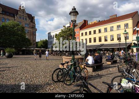 Daily life, Lilla torg (in English: square) in Malmö, Sweden, during Friday. Stock Photo