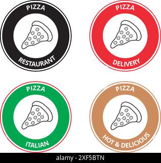 Pizza restaurant colored banners with text on a white background Stock Vector