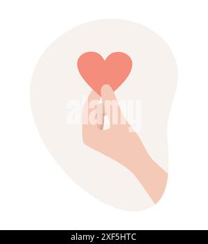 A hand holding a heart in its fingers. Vector clipart in flat style Stock Vector