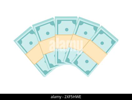Stacks of paper dollar bills isolated on a white background, top view. Flat vector illustration Stock Vector