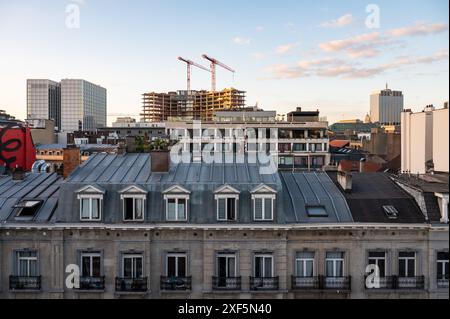 June 28, 2024 - Brussels Old Town, Belgium - High angle view over the historical city center during the golden hour Stock Photo