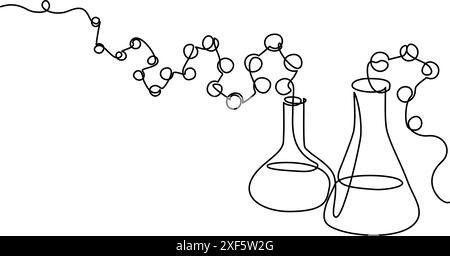 Chemistry retorts equipment with molecules concept. Stock Vector