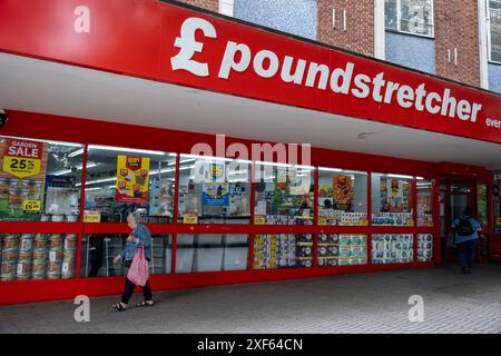 Shop front for Poundstretcher in Stratford City on 1st July 2024 in London, United Kingdom. Stratford is now East Londons primary retail, cultural and leisure centre. It has also become the second most significant business location in the east of the capital. Stock Photo