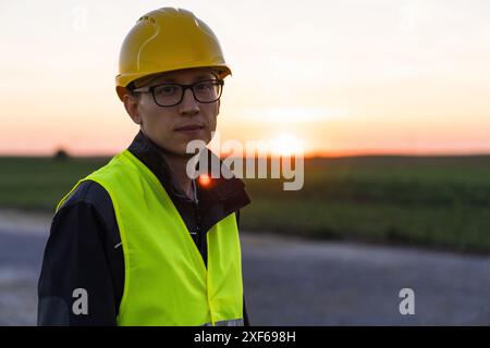 Portrait of a engineer wearing hardhat. Stock Photo