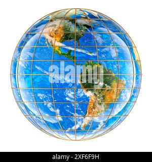 Earth Globe Western Hemisphere with meridians and parallels, 3d rendering  isolated on white background Stock Photo