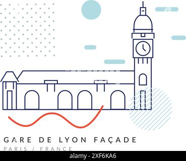 Gare de Lyon - FACADE - Paris, France - Stock Illustration as EPS 10 File Stock Vector