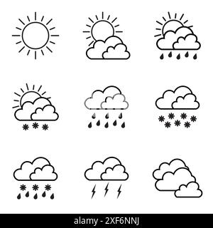 Weather icon set. Line collection. Vector flat illustration. Stock Vector