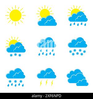Weather icon set. Color Vector flat illustration. Stock Vector