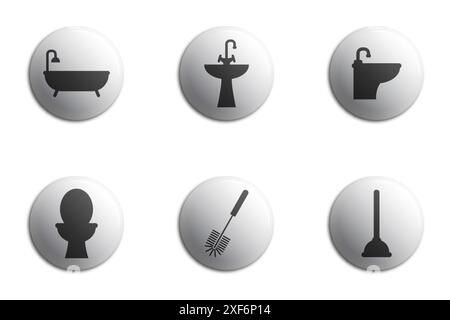 Bathroom toilet icon set. Vector flat illustration Stock Vector