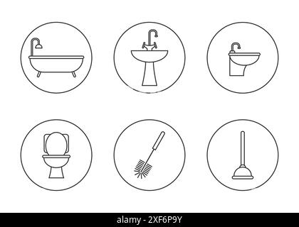 Creative wc and toilet black line icon set in vector format, unusual ...