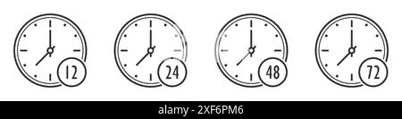 Set of time icons. 12, 24, 48, 72 hours. Flat vector illustration. Stock Vector