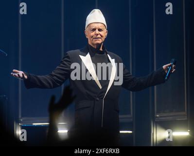 Praha, Czech Republic. 01st July, 2024. Singer Neil Tennant of English synth-pop duo Pet Shop Boys performs at their concert in Prague, Czech Republic, on July 1, 2024. Credit: Michaela Rihova/CTK Photo/Alamy Live News Stock Photo