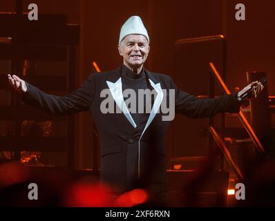 Praha, Czech Republic. 01st July, 2024. Singer Neil Tennant of English synth-pop duo Pet Shop Boys performs at their concert in Prague, Czech Republic, on July 1, 2024. Credit: Michaela Rihova/CTK Photo/Alamy Live News Stock Photo