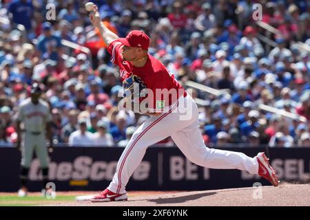 Toronto, Canada. 01st July, 2024. Toronto Blue Jays pitcher Yariel Rodríguez (29) pitches to the Houston Astros during first inning American League baseball action in Toronto on Monday, July 1, 2024. Credit: The Canadian Press/17�Թ����� Live News Stock Photo