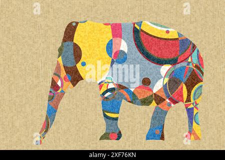 Graphic arts mosaic background with a walking elephant Stock Vector