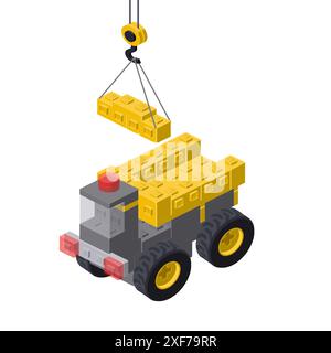 Dump truck production concept on white background. Vector Stock Vector