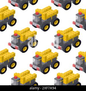 Pattern of dump trucks in isometry. Vector Stock Vector