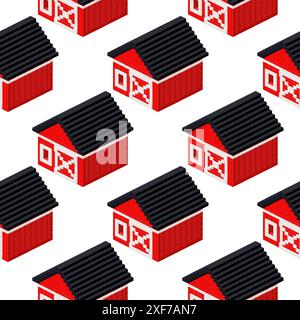 Pattern of red barns in isometry. Vector Stock Vector