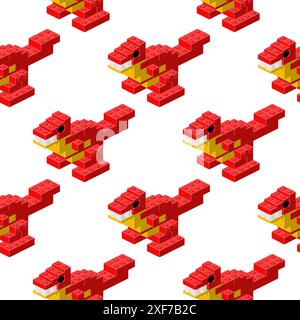 Red T-Rex pattern in isometry. Vector Stock Vector