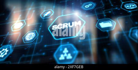 Scrum process software development outline concept. Stock Photo