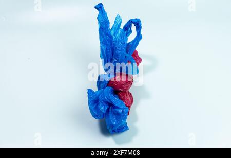 Red plastic bag and blue plastic bag isolated on white background Stock Photo