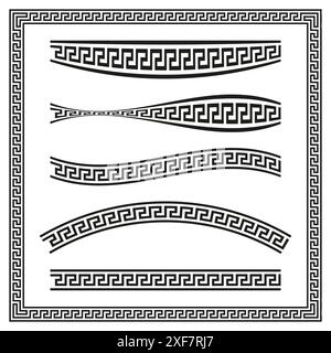 Greek key border set. Black vector patterns. Decorative geometric frames. Classic design elements. Stock Vector