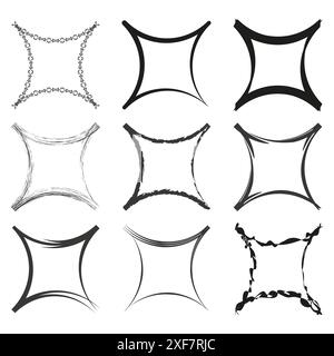 Abstract frames vector. Black and white. Various square designs. Distorted border shapes. Stock Vector