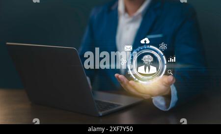 Human centric connection command and artificial intelligence (Ai), Analysis marketing in futuristic, technology for humanity, Marketing 6.0 for sme di Stock Photo