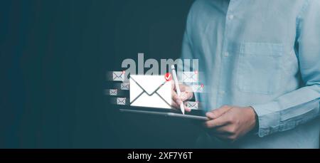New email notification for business digital marketing. Inbox checking message online electronic message. Alert Email inbox and spam virus with warning Stock Photo