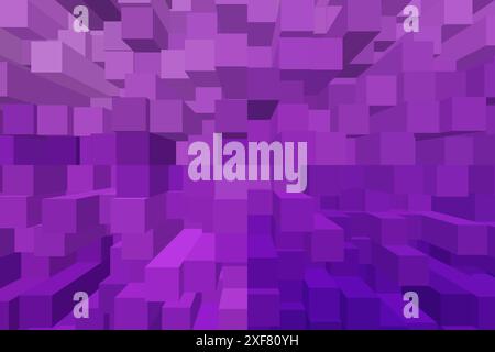 Purple gradient background made from cubes. Designer background of square pixel shapes on monitor. Stock Photo
