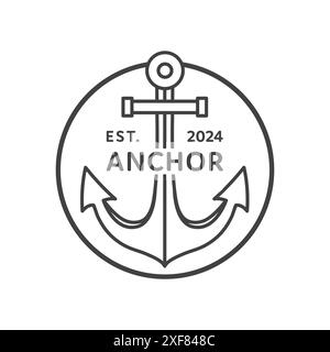 Outline style anchor logo design isolated on white background Stock Vector