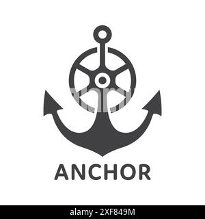 Anchor logo silhouette combination ship rudder Stock Vector