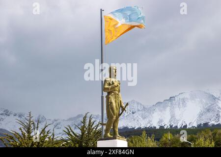 Statue of General Jose de San Martin, Ushuaia, Argentina, Tuesday, December 05, 2023. Photo: David Rowland / One-Image.com Stock Photo