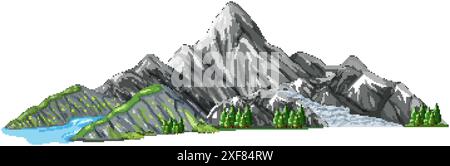 Vector illustration of mountains, trees, and a lake Stock Vector