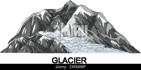 Snow-covered mountains with a flowing glacier Stock Vector