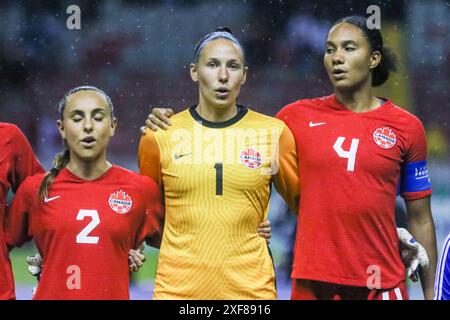 Zoe Burns, Goalkeeper Anna Karpenko and Jade Rose of Canada during the FIFA U-20 Women's World Cup Costa Rica match Canada v Korea on August 10, 2022 Stock Photo