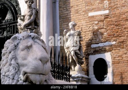 detail of figures at the entrance of the Arsenal, Venice, Italy Stock Photo