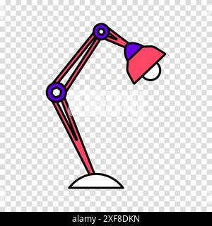 Table desk lamp in flat outline style. Reading light in cartoon style. Vector clipart icon on a transparent background. Stock Vector