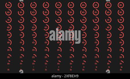 Big percent collection for user interface UI or business infographic. Set of icon for infographic. Percentage circle diagrams from 0 to 100. Red signs Stock Vector