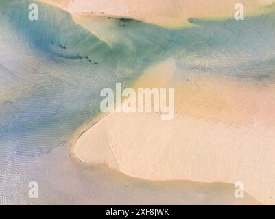 Aerial veiw of sand bar details and water channels in Lake Wallaga at Bermagui in New South Wales, Australia. Stock Photo