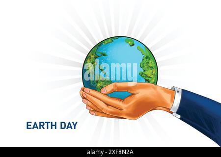 Hands holding globe happy earth day design Stock Vector