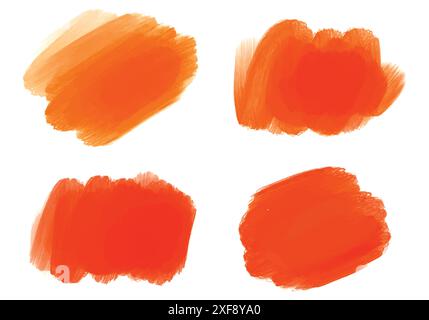 Ink paint orange brush stroke splatter set design Stock Vector