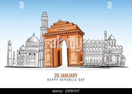 Happy republic day 26 January indian monuments for india background Stock Vector