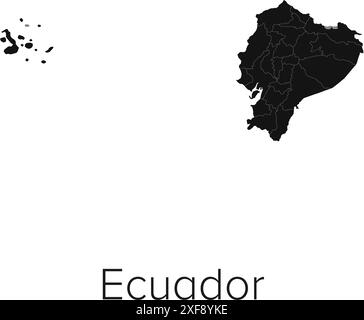 Ecuador Map Vector Illustration - Silhouette, Outline, Ecuador Travel and Tourism Map Stock Vector