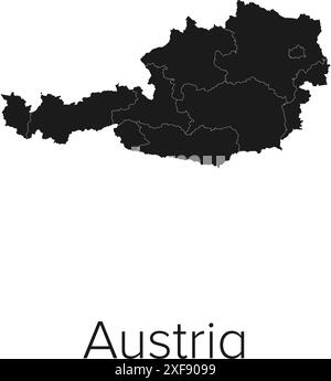 Austria Map Vector Illustration - Silhouette, Outline, Austria Travel and Tourism Map Stock Vector