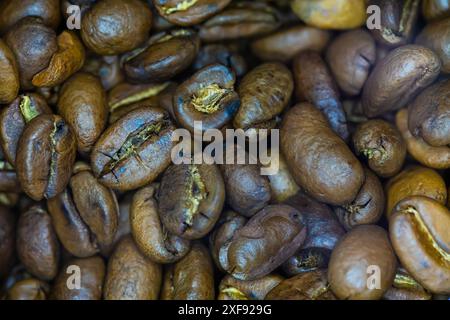 Close-up shot of numerous roasted coffee beans, Stock Photo