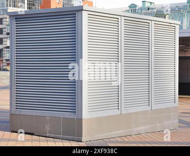 Industrial HVAC is the process of providing clean, cool air and removing hot, dirty air from large buildings. HVAC systems vent outside Stock Photo