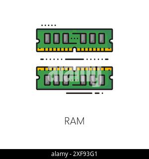 Computer random access memory software color line icon. Server system, PC hardware repair or build, computer system software develop thin line vector symbol or icon with PC or laptop RAM sticks Stock Vector