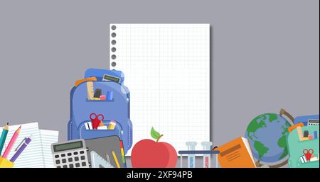 Image of school concept icons and blank paper icon with copy space Stock Photo